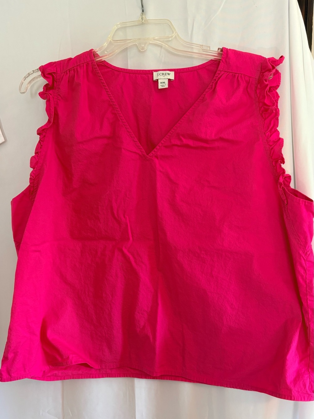 J. Crew Bright Fuchsia Ruffle-Trim V-Neck Tank